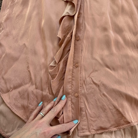 Zara Collection Rose Gold Blush Copper Ruffled Satin Shirt Dress Oversized M - Picture 7 of 11